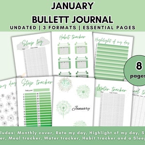 2024 + Undated January planner | January template | bullett journal | pdf | digital | colourful |monthly tracker|printable|Notebook|Organise