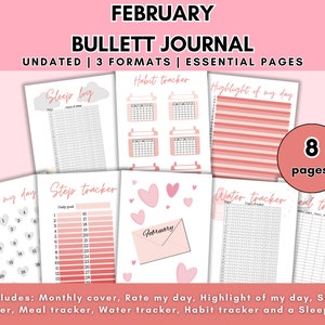 Undated February planner | February template | Bullett journal | pdf | Digital | Colourful | Monthly tracker | printable | Notebook