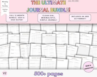 The Ultimate Journal Bundle/2024 y 2025/Bullett Journal/Planner/Spreads/Descarga digital/Organizado/Cuaderno/PDF/Mood Trackers/Año completo