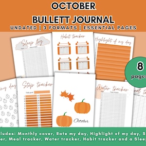 2024 + Undated October planner | October template | Bullett journal | pdf | Digital | Colourful|Monthly tracker|printable|Notebook|Organised