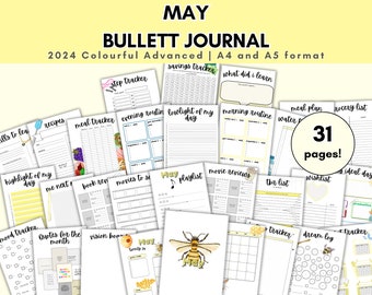 2024 + Planificador de mayo sin fecha / Plantilla de mayo / diario de viñetas / pdf / digital / colorido / rastreador mensual / imprimible / Cuaderno / Organizado