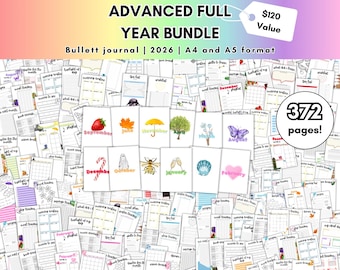 Full Year bundle 2026|template|bullett journal|digital|colourful|monthly tracker|Yearly trackers|Pdf|Notebook|Organised|handwriting