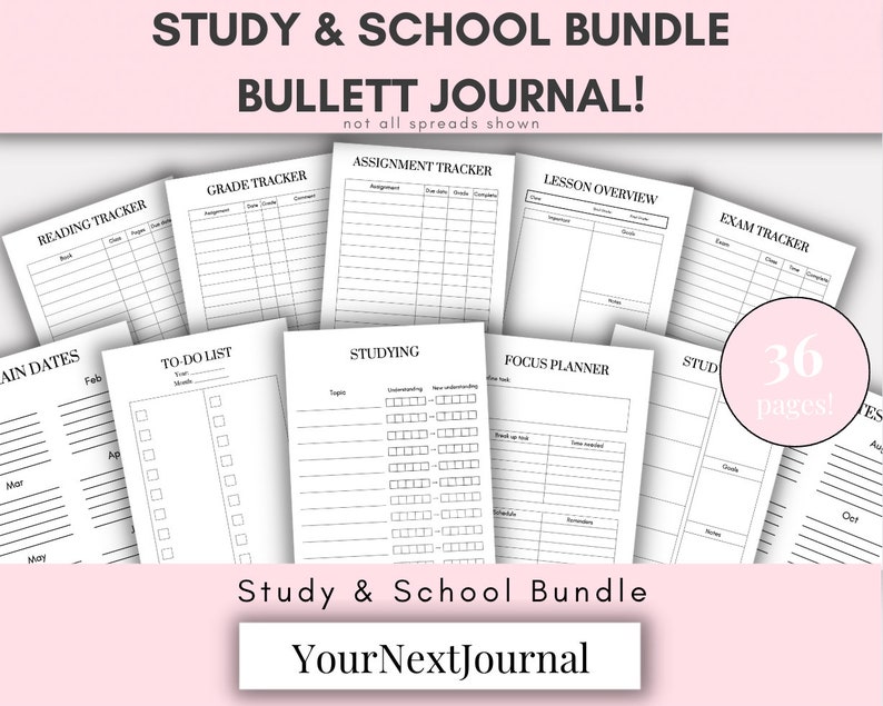 Study & School Bundle PrintableBullett JournalIEPPdfStudent PlannerWorkOfficeAcademicThat Girl PlannersOrganisedEssayExam Tracker image 1