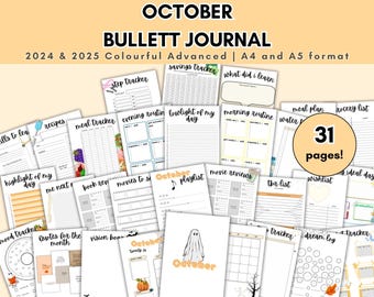 Planificador de octubre de 2024 y 2025/plantilla de octubre/diario bullett/pdf/digital/colorful/monthly tracker/printable/Notebook/Organised