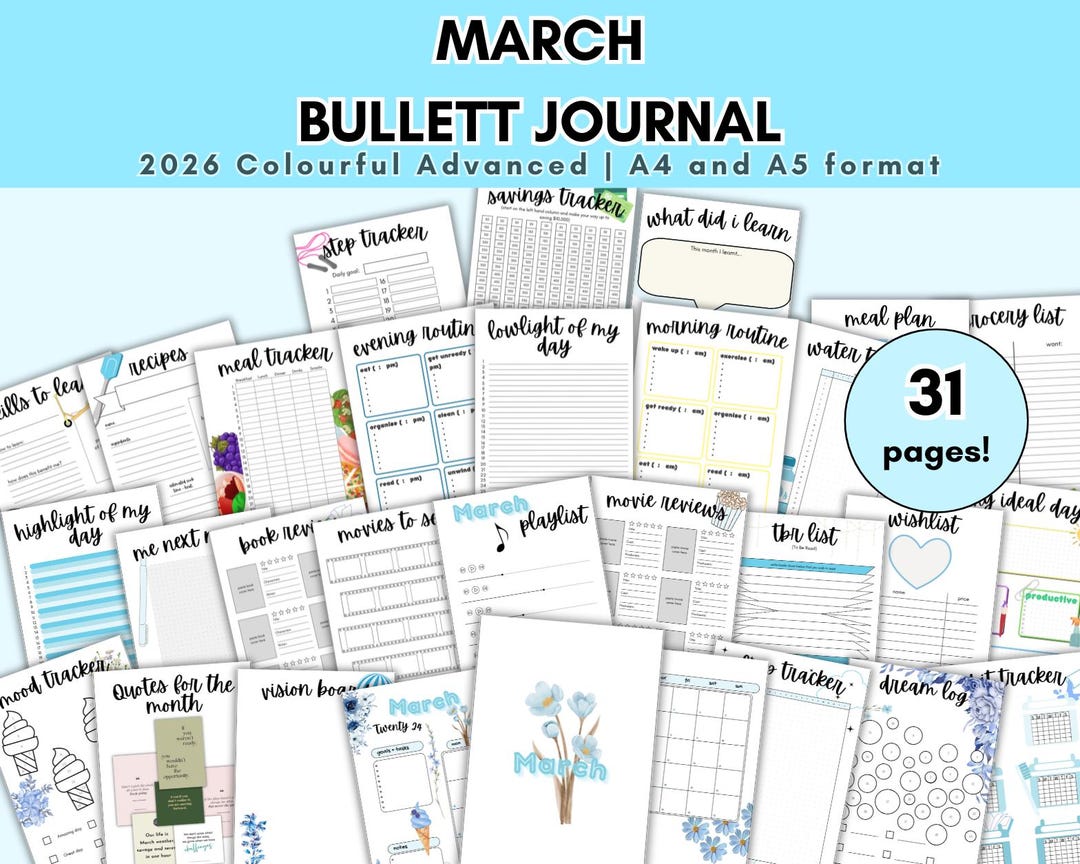 2026 March Planner|march Template|bullett Journal|pdf|digital|colourful ...