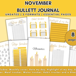 2024 + Undated November planner | November template | Bullett journal | pdf | Digital|Colourful|Monthly tracker|printable|Notebook|Organised