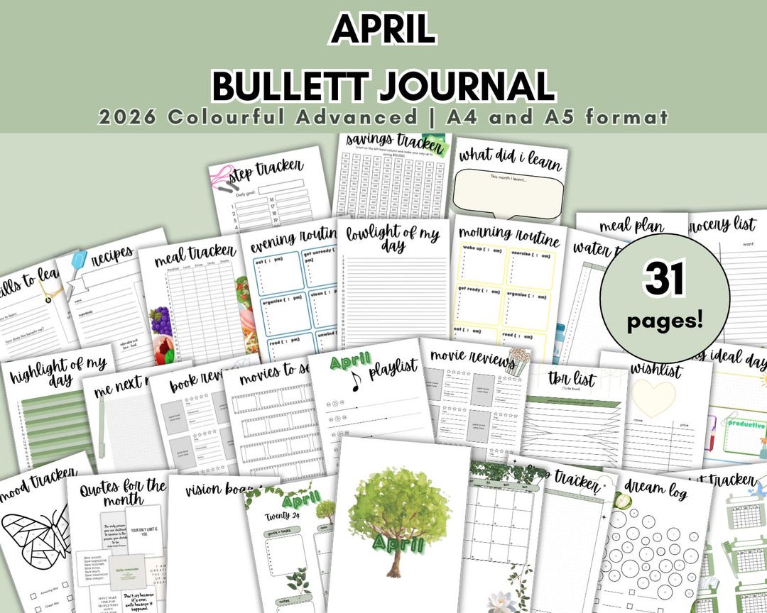 Notebook April 2026 April Planner|april Template|bullett Journal|pdf|digital|colourful ...
