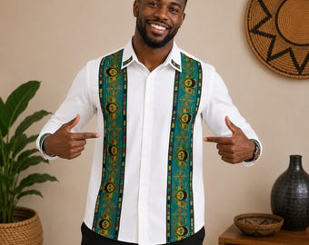 Ethiopian Tibeb Men’s Dress Shirt – Modern Afrocentric Fashion, Two side Angel Design
