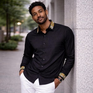 Mens Black and Gold Dress Shirt - Etsy