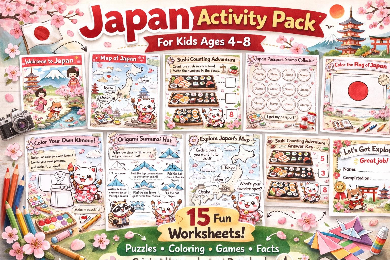 Japanese worksheets - Etsy 日本
