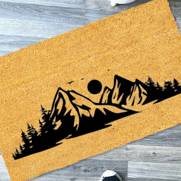 Forest Sunrise Mat, Mountain Welcome Mat, Front Door Welcome Mat, Quote Doormat, Funny DoorMat