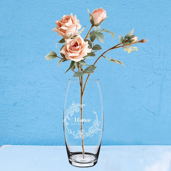 Modern Glass Vase, Flower Vase Glass, Engraved Glass Vases, Elegant Home Decor, Glass Vase Gift for Wedding, Vase Decor