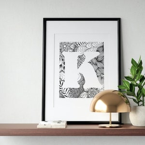 Initial K Wall Art, Letter K Poster, Printable Letter Wall Art, Baby Initial Print, Monogram Art Print, Initial Print Personalized