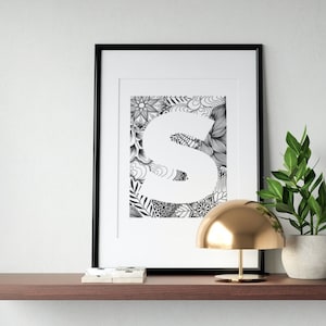 Initial S Wall Art, Letter S Poster, Printable Letter Wall Art, Baby Initial Print, Monogram Art Print, Initial Print Personalized