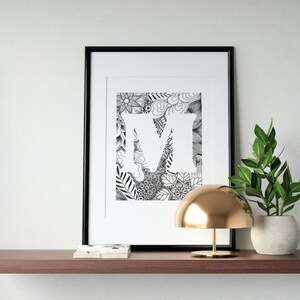 Initial M Wall Art, Letter M Poster, Printable Letter Wall Art, Baby Initial Print, Monogram Art Print, Initial Print Personalized