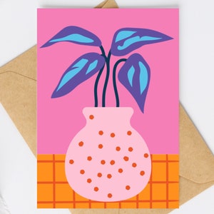 Pretty BIRTHDAY CARD, PLANT Lovers, Post Card Template, Plant With Vase Print, Florals Design, Instant Download, Flower Post Cards