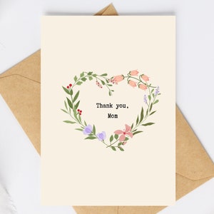 Cute THANK YOU MOM Card, Modern Post Cards Template, Greenery Thank You Card, Downloadable Blank Card, Mother's Day, Instant Download