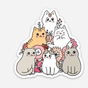 Cat Friends Pile Sticker Kitty permanent decal waterproof bumper sticker