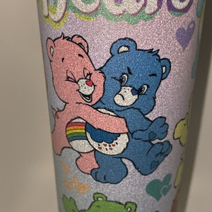 Borraccia retrò da 20 once GLITTER Nostalgic Care degli anni '80 con orsetti degli anni '80, per bevande calde o fredde.