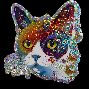 Cat lover GLITTER holographic sticker permanent decal waterproof bumper sticker