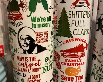 Clark Griswold Christmas Vacation tumbler 20 oz skinny retro tumblers, funny, holiday gifts, vintage holidays, 80s Christmas tumblers