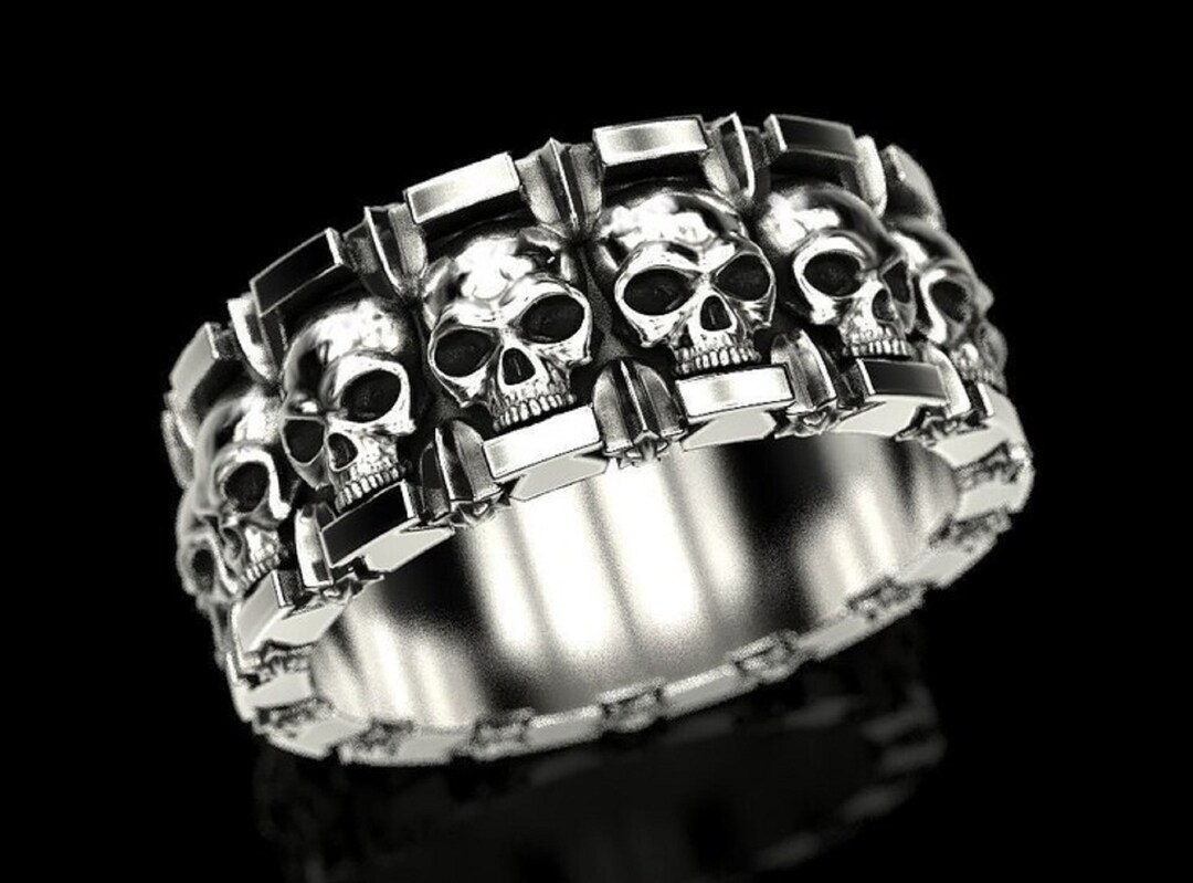 Skull Head Beard Pattern Ring Handmade Skull Ring Sterling - Etsy