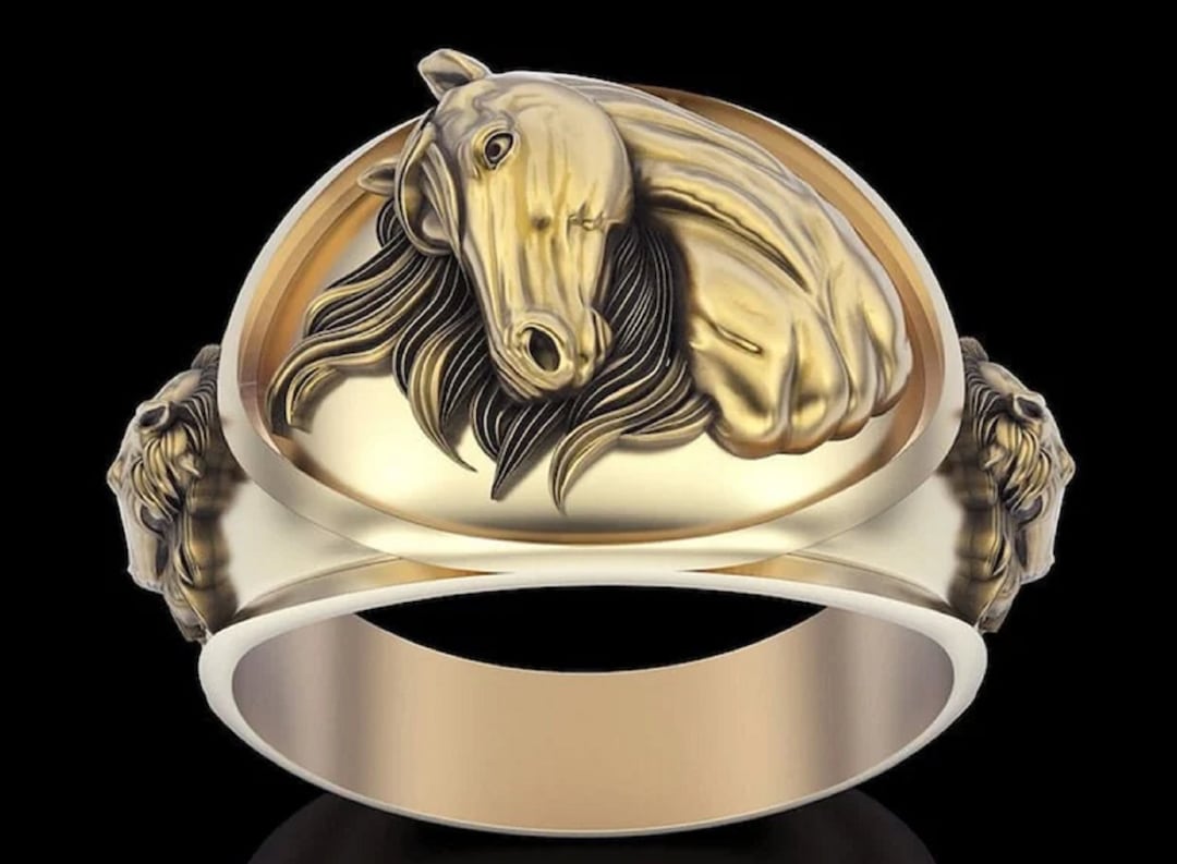 Horse Shoe Ring Stainless Steel Wild Horse Head & Horseshoe Ring