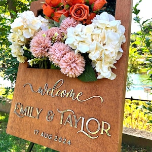 Custom Floral Welcome Sign: Wooden Wedding Decor