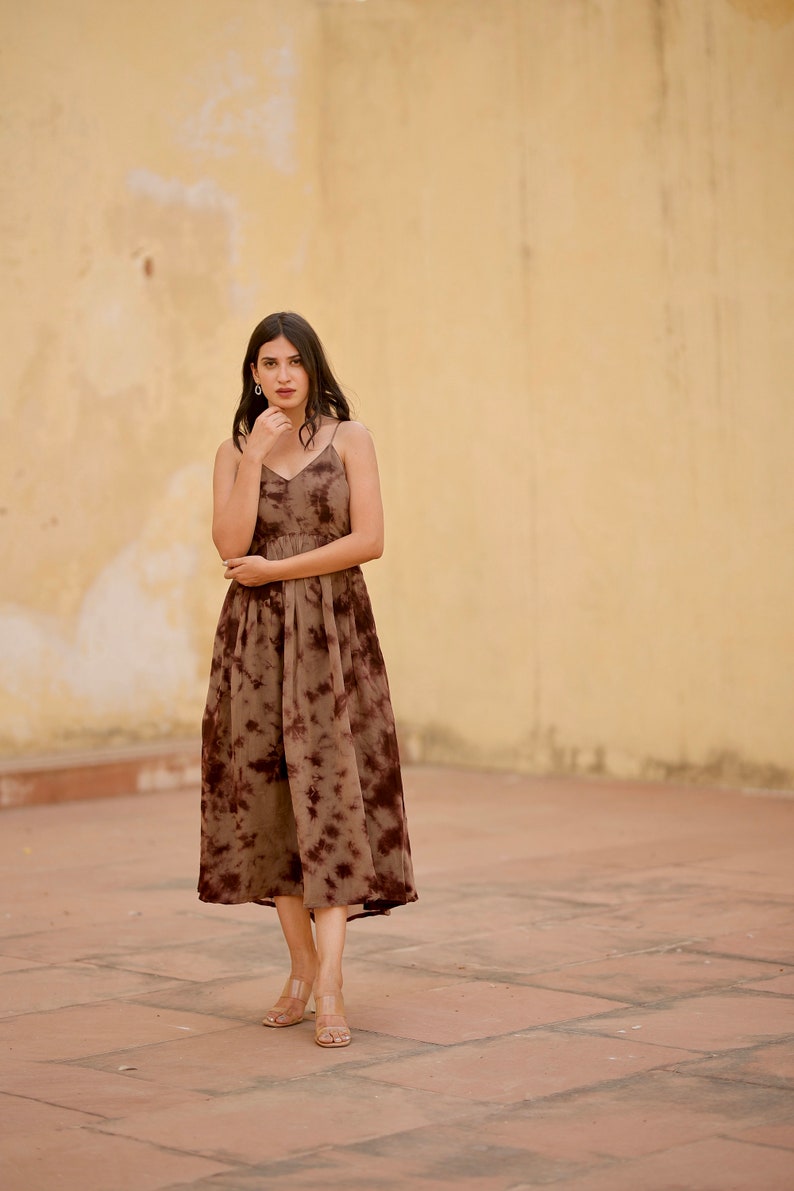 marble dress brown Brown Marble Dress/ Sleevless Tie Dye Dress/ Georgette Brown Dress/ Tie Dye  Dress