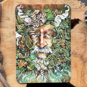 Tarjeta del Hombre Verde, guardián del bosque, dios de la naturaleza de impresión de arte