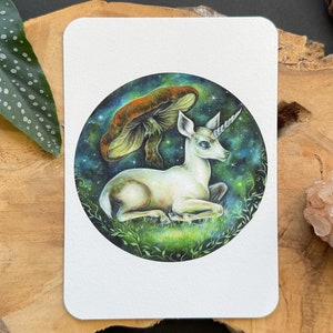 Cerf, licorne, carte d'art, carte de vœux, art peint à la main