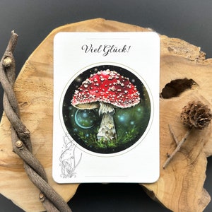 Wenskaart Veel geluk - vliegenzwam ansichtkaart, heksen, kunstprint, cadeaubon