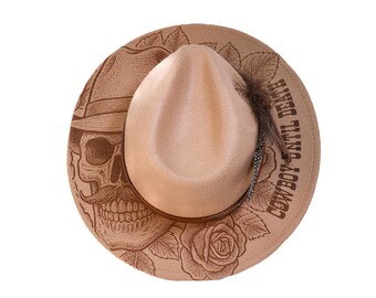 Hand-painted Sunset Cowboy and Cactus Silhouette Brown Felt  display picture 2