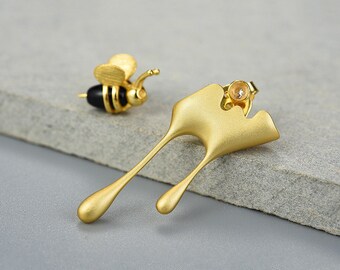 Honey Bee Earrings, Natural Jewelry Design, Handmade Jewelry Gifts, Birthday Present For Her