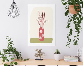 Red Vase of Grasses Illustration