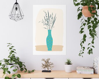 Turquoise Vase and Grasses Illustration