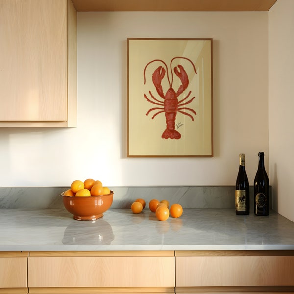 Affiche Homard - Kitchen print - Art de homard rétro - Lobster Art Print - Art mural minimaliste - Art cuisine Cool - Affiche Design