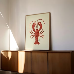 Stampa poster aragosta - Stampa da cucina - Arte aragosta retrò - Stampa artistica aragosta - Arte murale minimalista - Arte da cucina cool - Poster di design