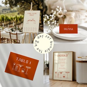 D-Day Briefpapierset | Hochzeitsdesign | Handgezeichnete Hochzeitspapeterie | Moderne Einladungen | Menütafel-Tabelle | Illustrierte Hochzeit