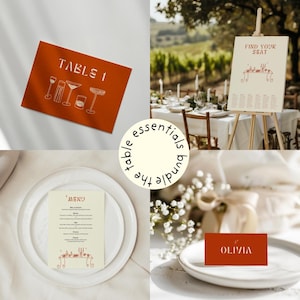 Ensemble papeterie table mariage | Papeterie mariage illustrée personnalisée | Mariage moderne| Menu | Marque place | Plan table | Num Table