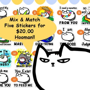 Mix and Match! Buy 4 Get 1 Free Mochi-Celeste Cat Stickers!!