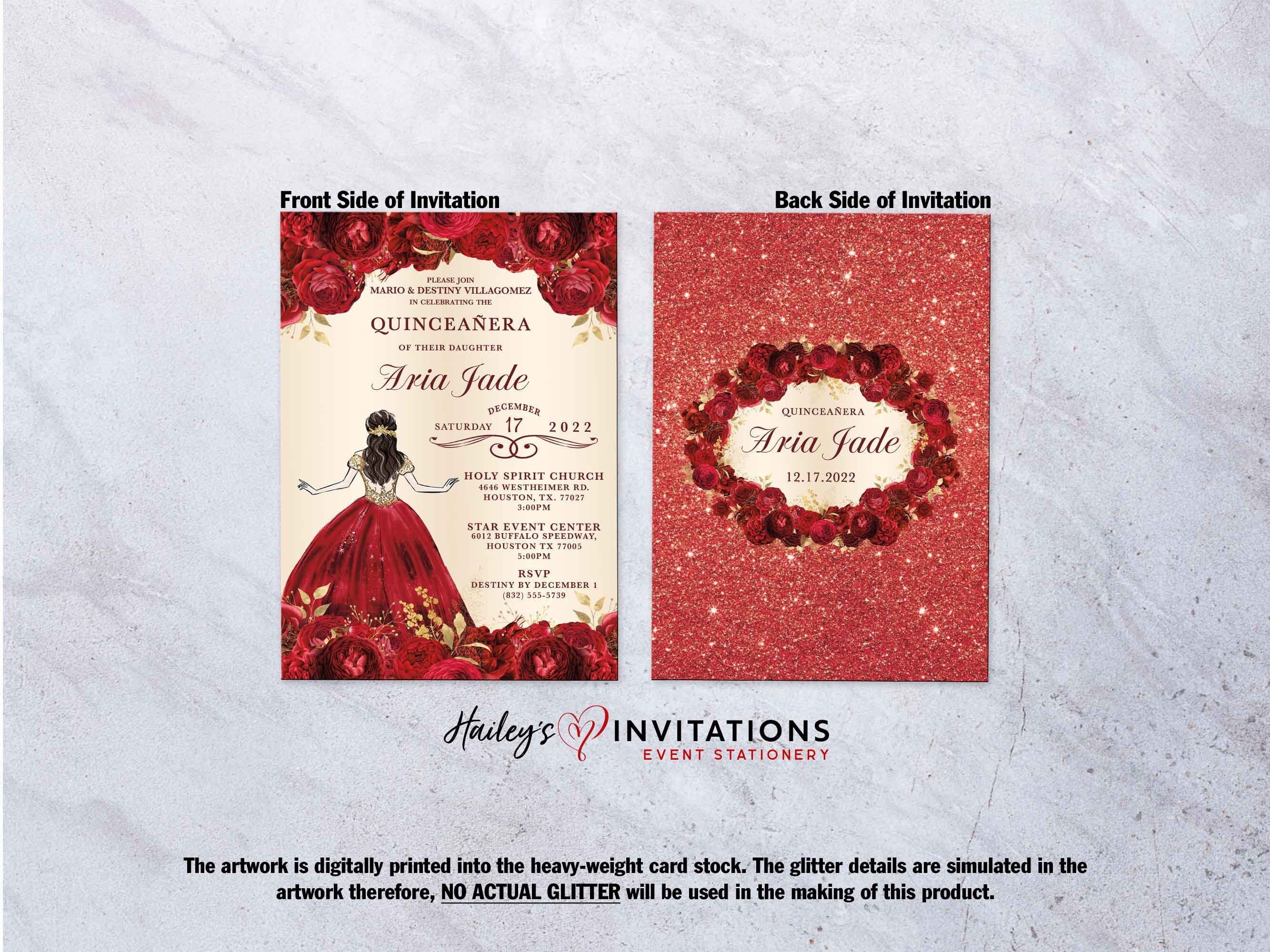 Red Quince Invitations Sweet Sixteen Ivory Quinceañera Lace Etsy