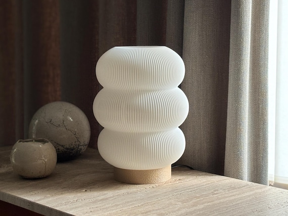 Lampe à Poser Design en PLA Biosourcé – Luminaire Moderne Blanc, Veilleuse ou Lampe de Chevet Style Scandinave, Décoration Éco-responsable