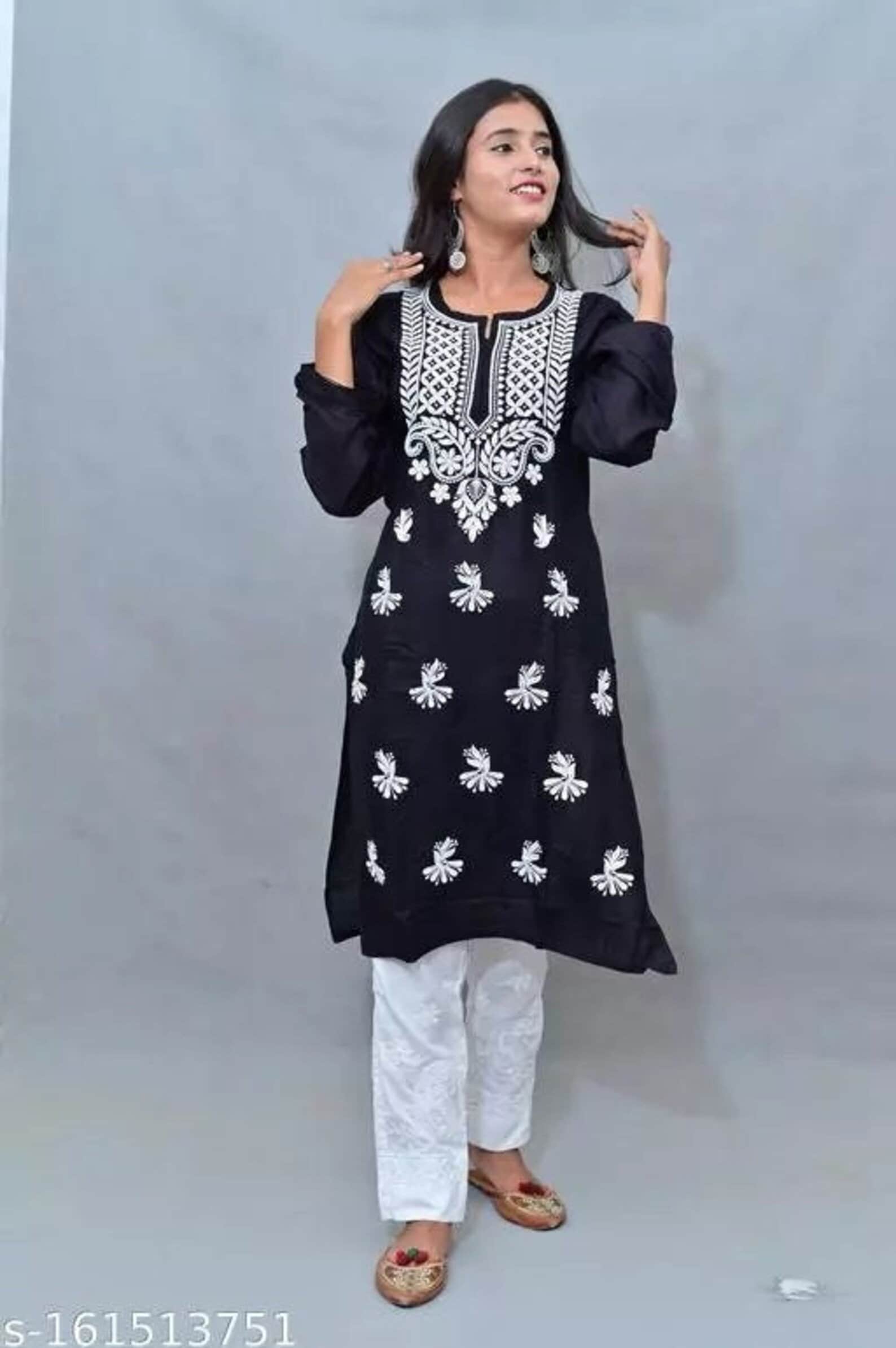 Buy Black & White Printed Cotton Silk Kurti Set by Colorauction - Online  shopping for Kurti Sets in India