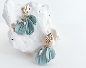 Earrings seaweed leaves with pearls