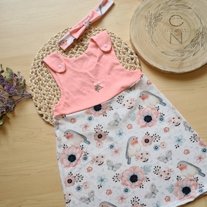 Dungaree dress for girls with hairband, robin, size 110