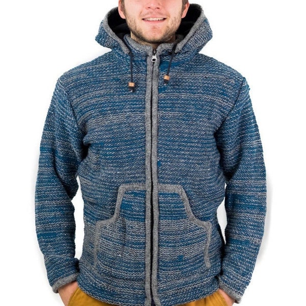 Handmade woolen sweater with fleece lining and hood made in Nepal