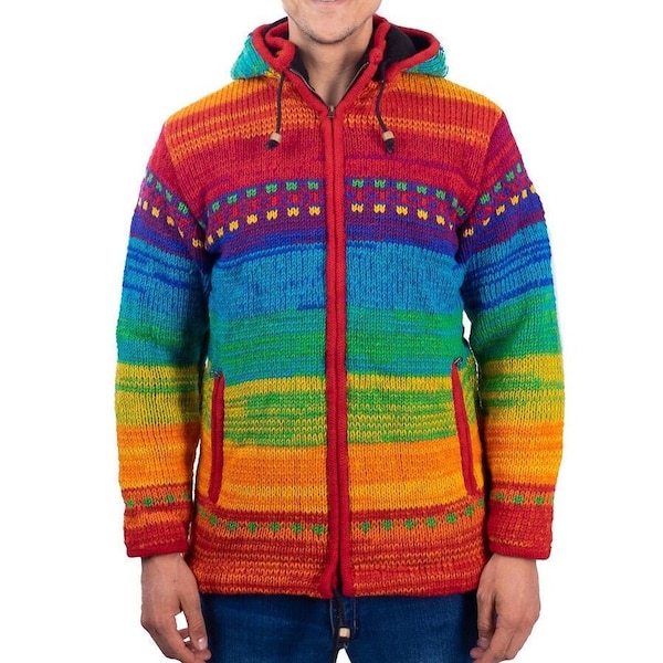 Handmade woolen sweater with fleece lining and hood made in Nepal