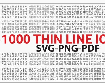 1000 Thin Line Icons: SVG, PNG, PDF (Digital Download)