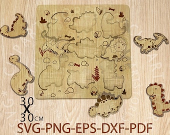 Dinosaurier Montessori Brett: Holzpuzzle Laser Cut Dateien (Digitaler Download)